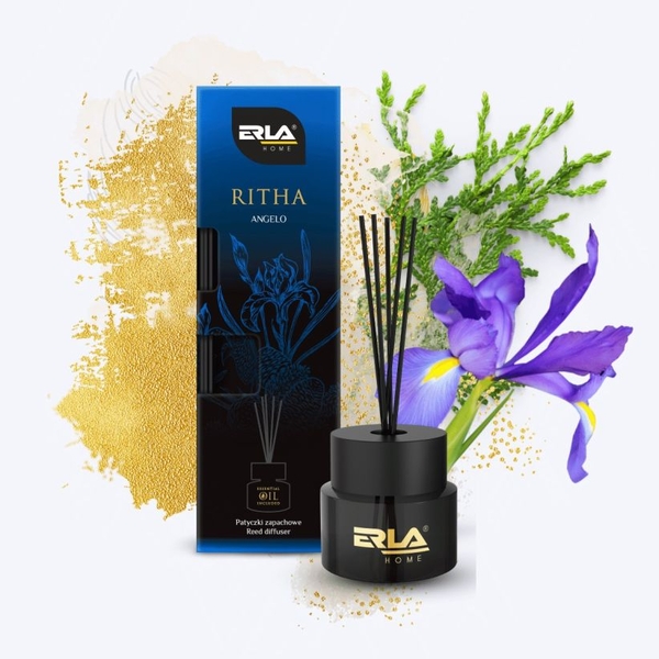Vonné tyčinky Erla Ritha Angelo 100 ml,Teplé cedrové dřevo, umocněné pudrovou květinovou atmosférou kosatce a citrusů.