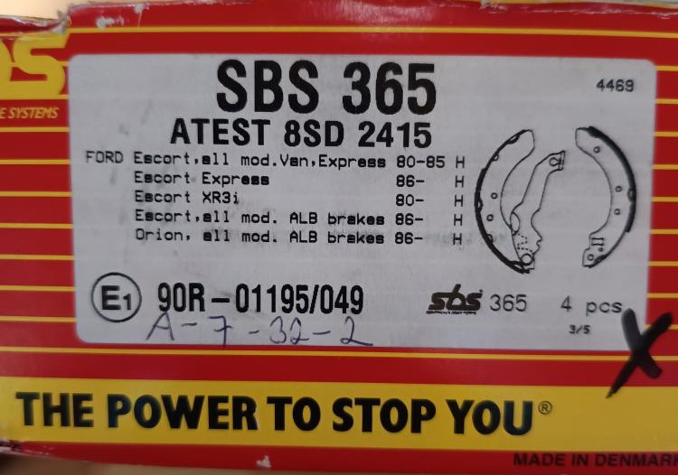 SBS Sada brzdových čelistí SBS365